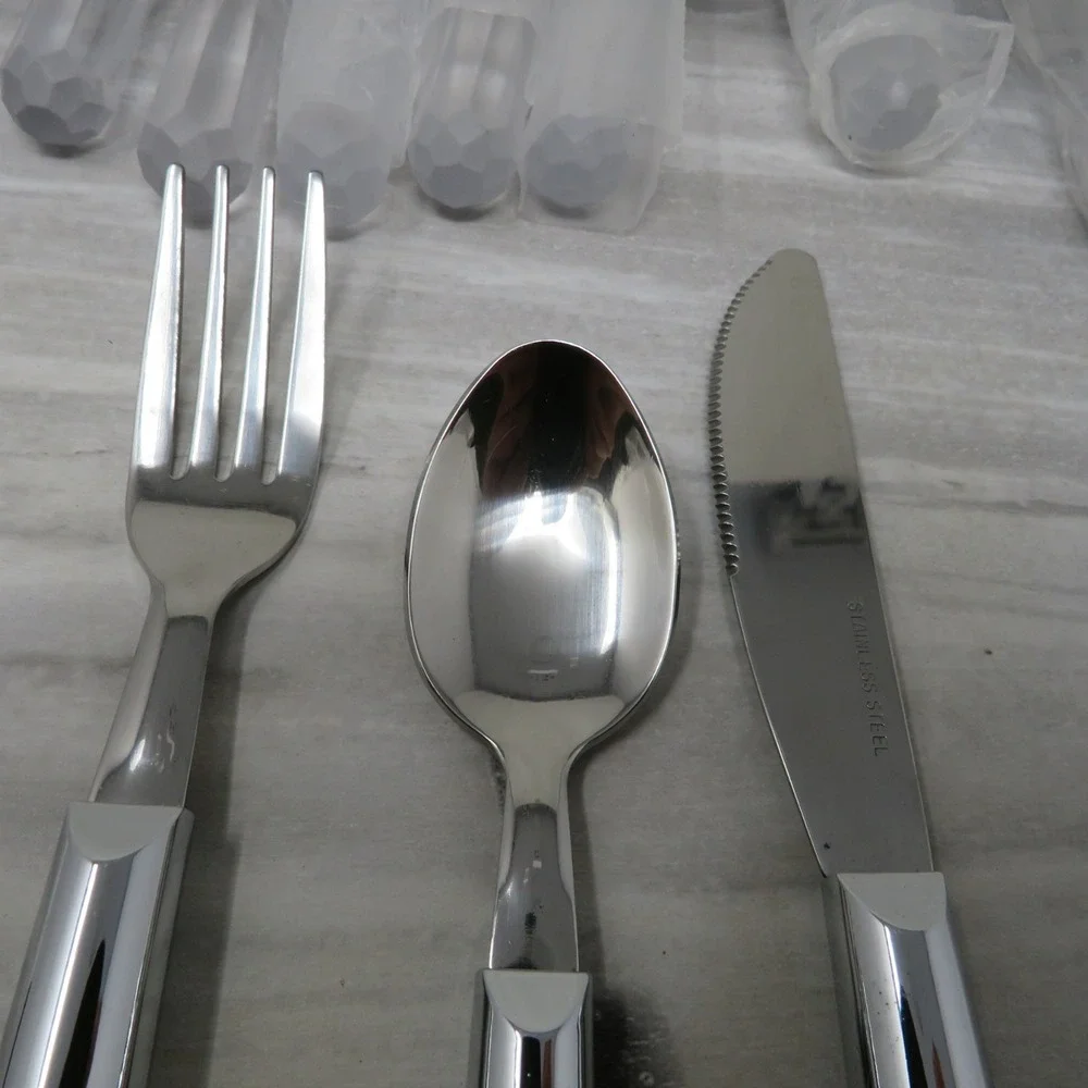 18 Pcs Stanley Roberts CITY LIGHTS‎ Clear SILVERWARE Prism FORK Knife SPOON